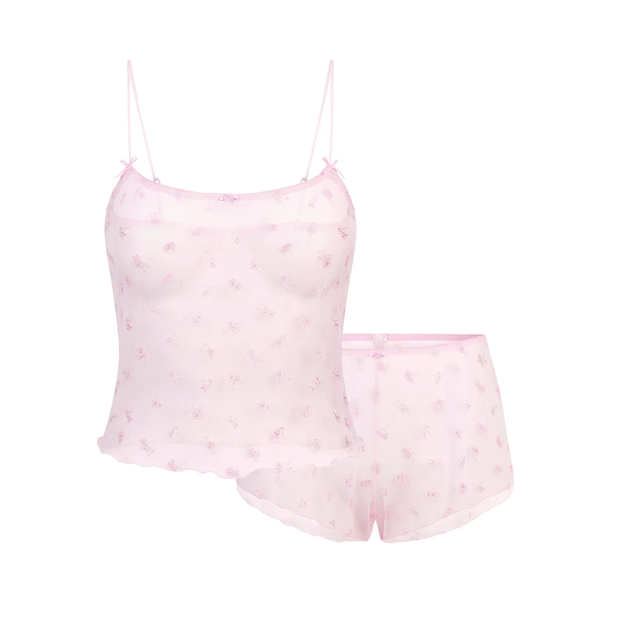 SKIMS SPRING INTIMATES CAMI AND SHORT SET | CHERRY BLOSSOM MULTI TULLE - TAKIM