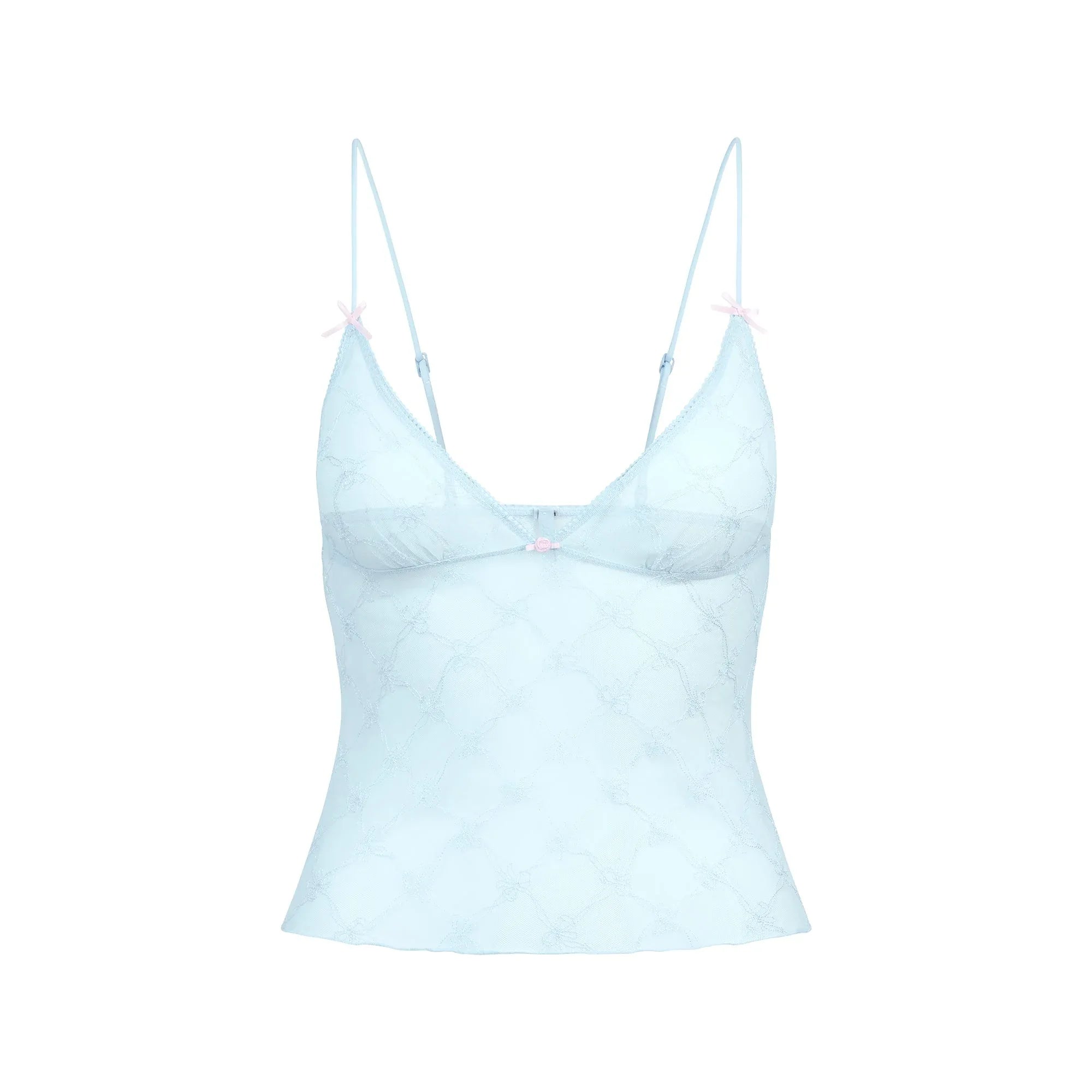 SKIMS SPRING INTIMATES TRIANGLE CAMI | POWDER BLUE BOW TULLE - TİŞÖRT