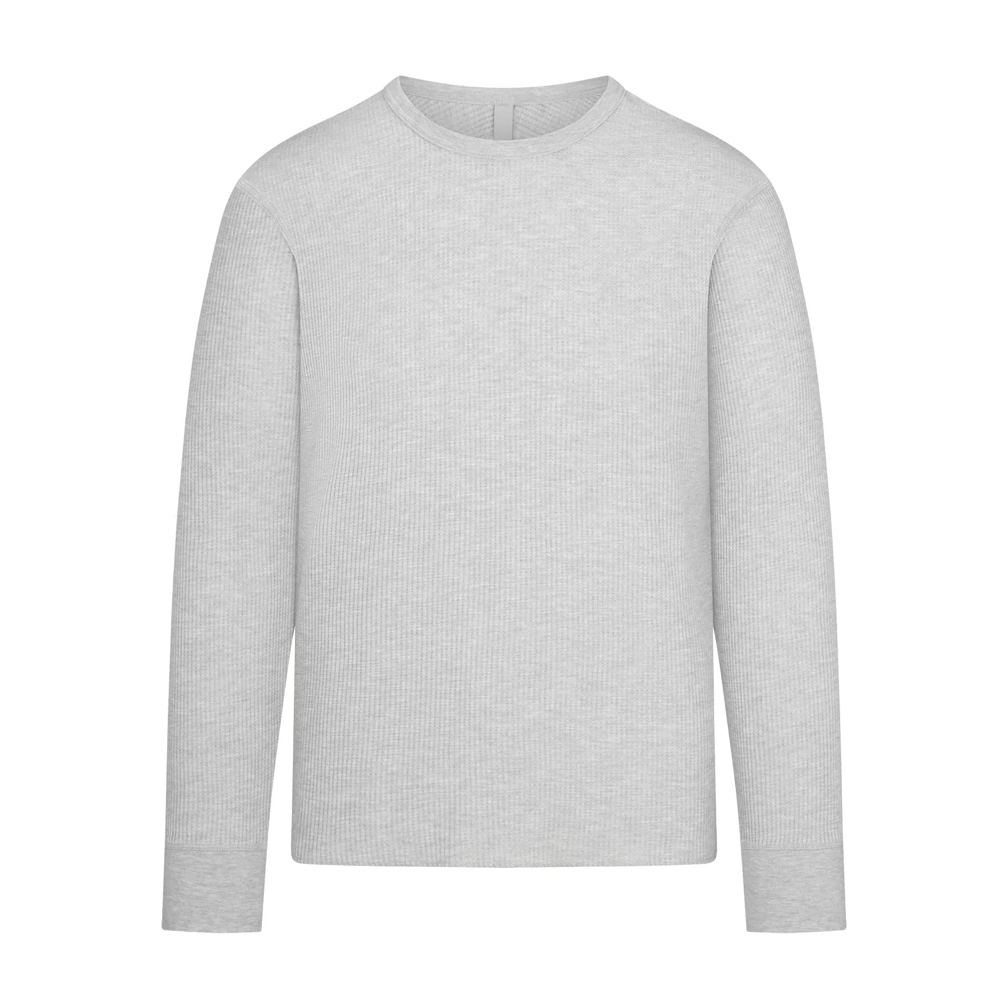 SKIMS WAFFLE MENS LONG SLEEVE T-SHIRT | LIGHT HEATHER GREY - TİŞÖRT