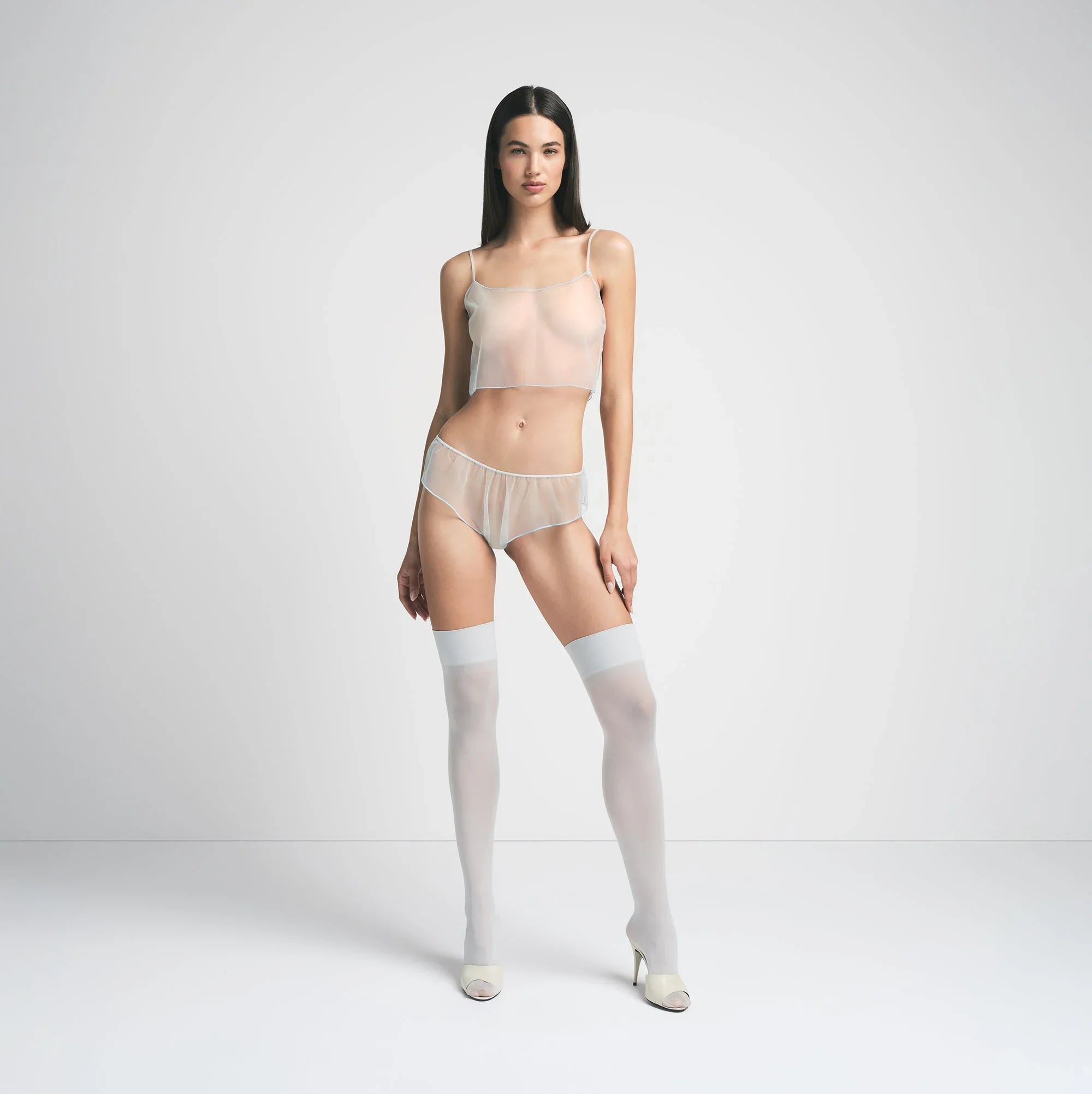 SKIMS TULLE CAMI AND BRIEF SET | PLATINUM CONTRAST - TAKIM
