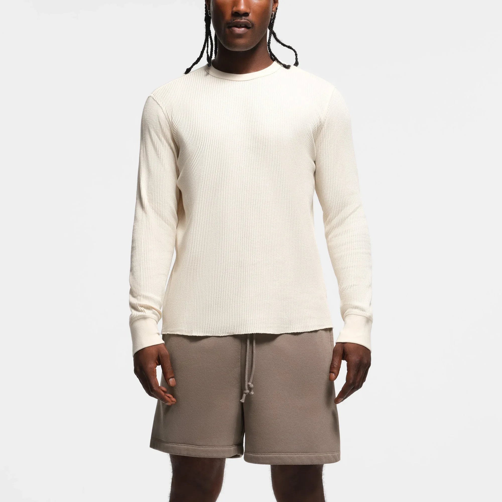 SKIMS WAFFLE MENS LONG SLEEVE T-SHIRT | ECRU - TİŞÖRT