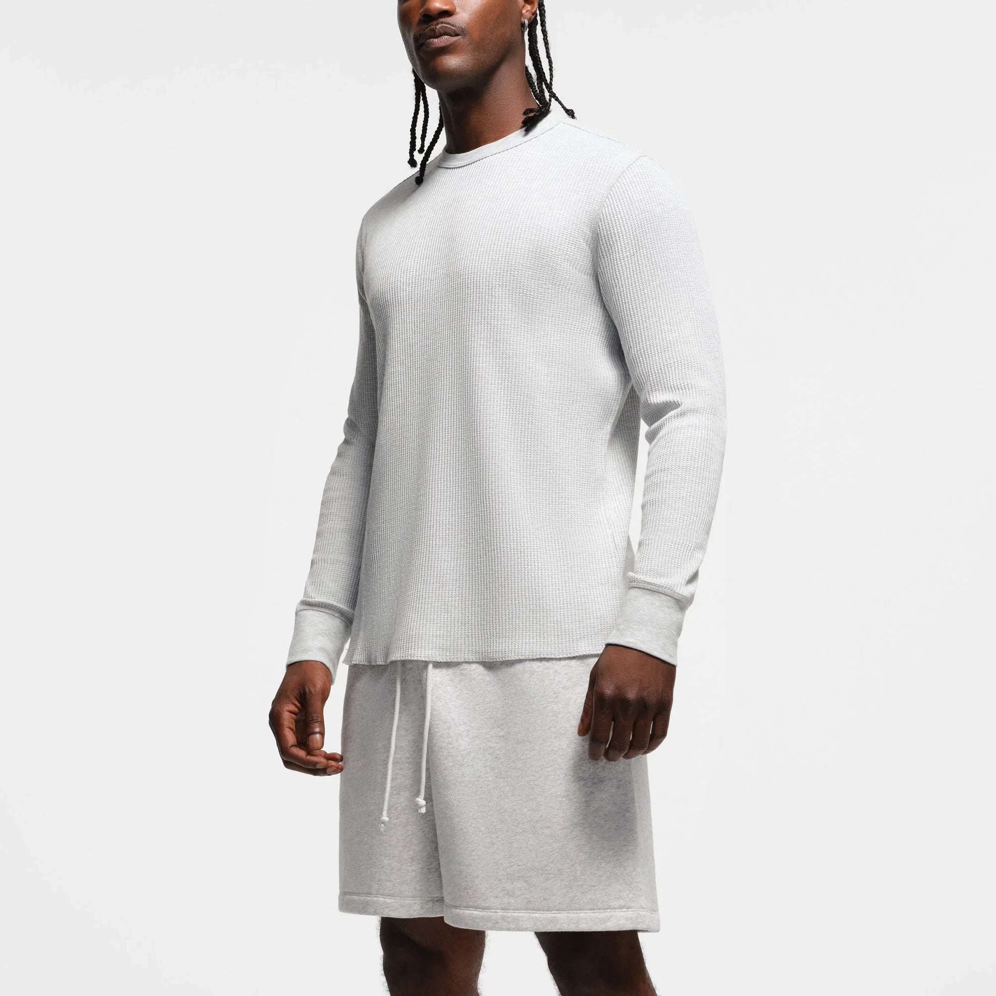 SKIMS WAFFLE MENS LONG SLEEVE T-SHIRT | LIGHT HEATHER GREY - TİŞÖRT