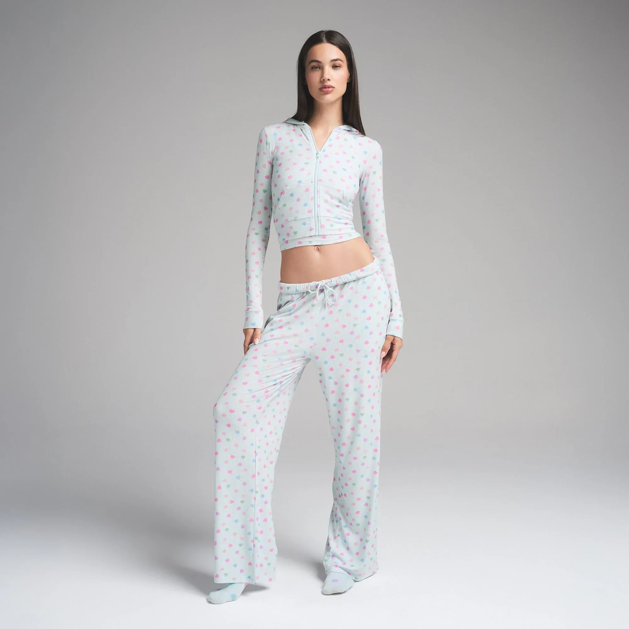 SKIMS SOFT LOUNGE ZIP UP HOODIE | CLOUD CANDY HEART PRINT - KAPŞONLU SWEATSHIRT