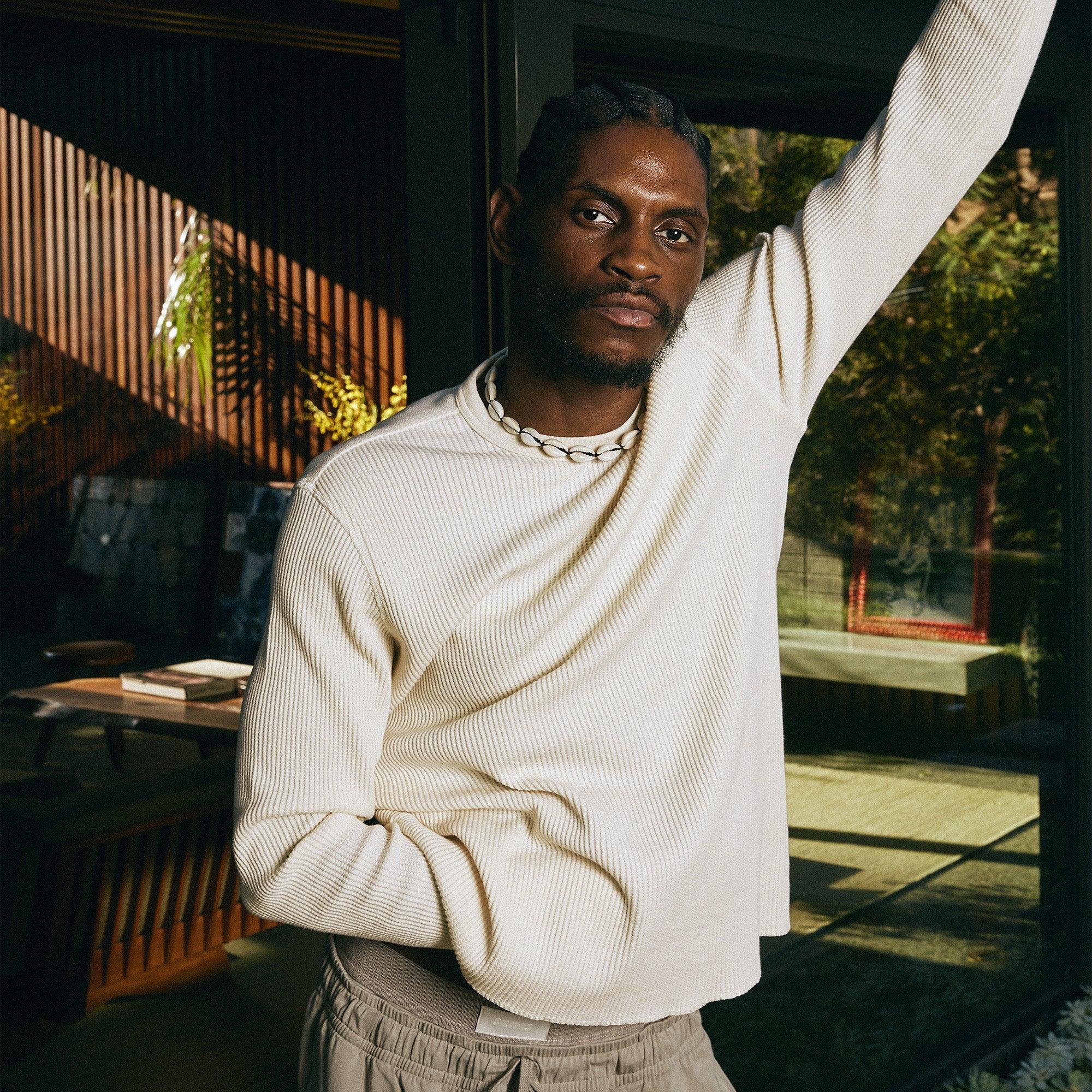 SKIMS WAFFLE MENS LONG SLEEVE T-SHIRT | ECRU - TİŞÖRT